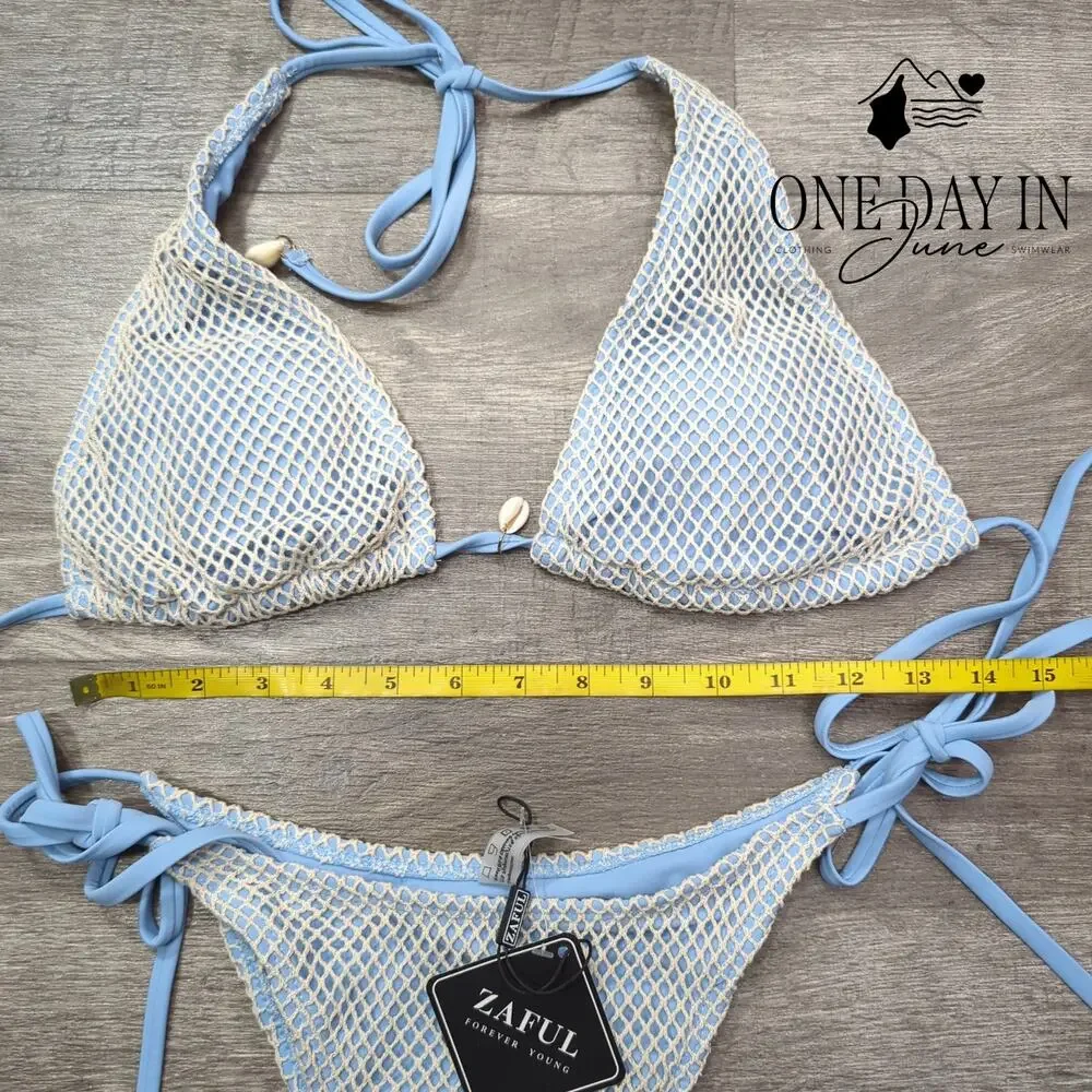 Zaful High Cut Tie Side Tie Back Bikini Swimsuit Size M - Picture 5 of 7